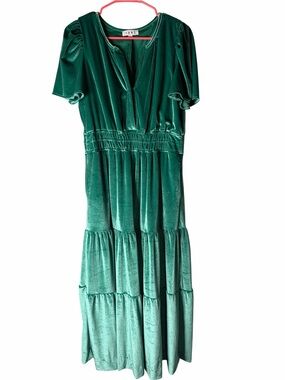 THML Emerald Green Velvet Tiered Maxi Dress